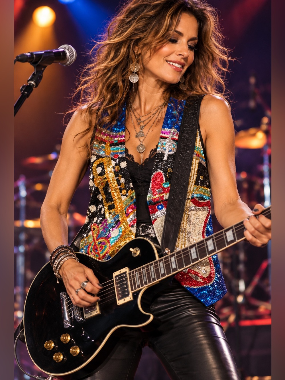 Vintage Journey Trends by Papillon Fully Beaded Sequin Music Vest – Guitar & Sax